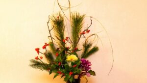 正月に玄関に飾る和風の花
