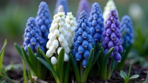 青や白のムスカリの花